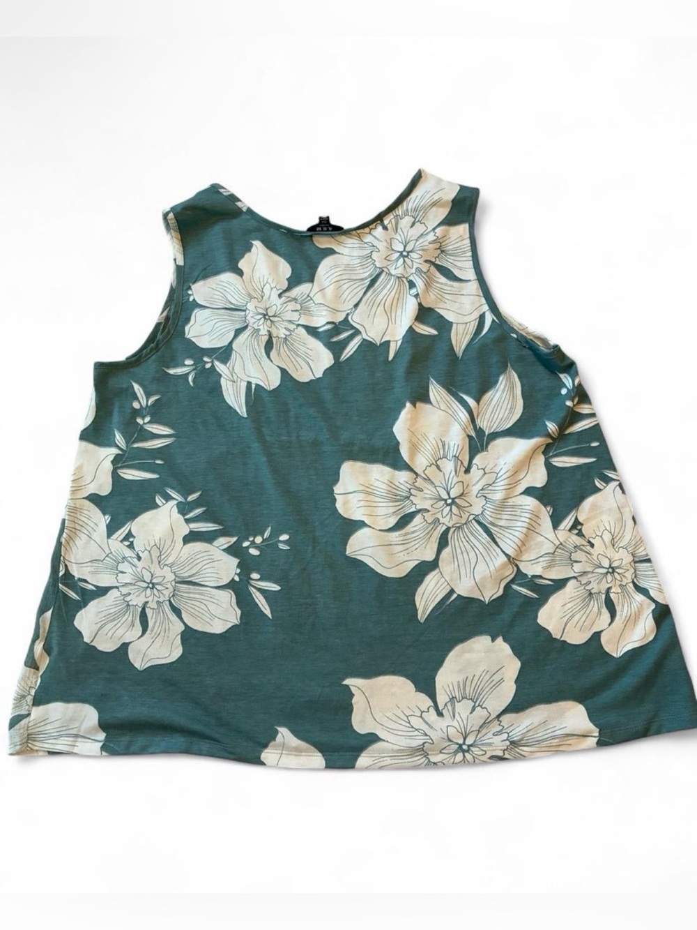 AUW White Floral & Green Sleeveless Blouse Rayon 2XL - Picture 5 of 6